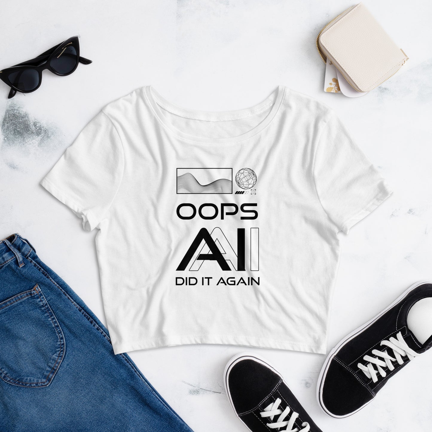 OOPS AI DID IT AGAIN - (White) Women’s Crop Tee